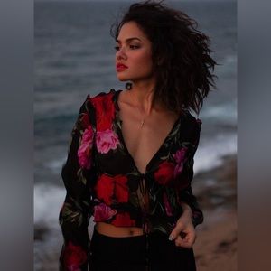 Rat and boa Libertine floral tie crop blouse size small